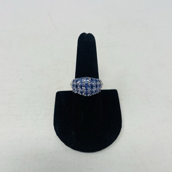Tanzanite Cambodian Zircon Size 9 Platinum/Sterling Silver Cluster Ring 5057 - Picture 1 of 6